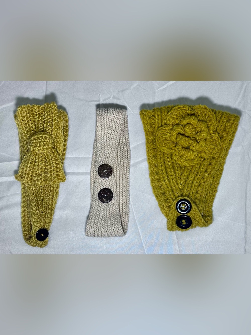Women’s Knit Headband Set - Mustard Yellow & Cream